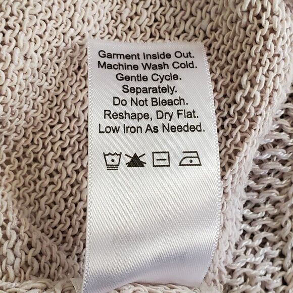 Coldwater Creek Open Cardigan Sweater L Pinkish Gray Ribbon Trim Linen 3/4 Sleev - Picture 7 of 7
